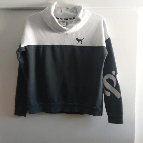 Victoria's secret pink cowl neck arm spellout Forest green/white sweater M - Picture 14 of 14